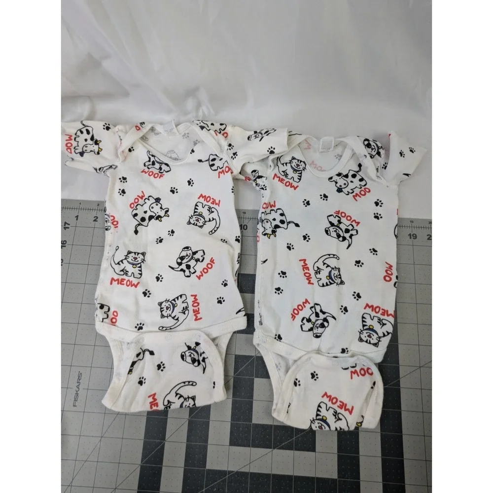 Fruit of the Loom Baby Romper Cat Dog One Piece Sz Small Lot of‎ 2 USA